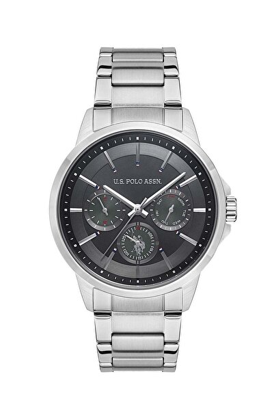 U.S. Polo Assn. USPA Analog Watch For Men Black Grey Dial Silver Metal Band 4...