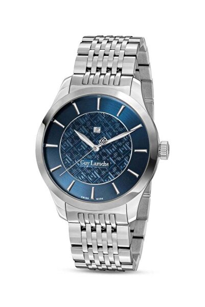 Guy Laroche Maxime 40mm Men's Swiss Quartz Watch, Two-Tone Blue Dial, Silver Stainless Steel Bracele