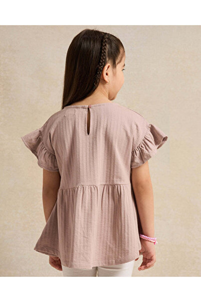 REDTAG Girls Taupe Jacquard Top