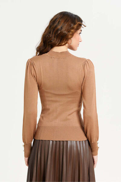 REDTAG Women Brown Textured Knit High Neck Top