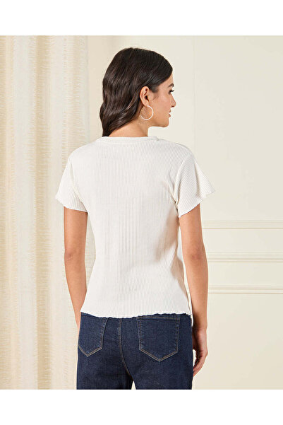 REDTAG Women Cream Ribbed Top