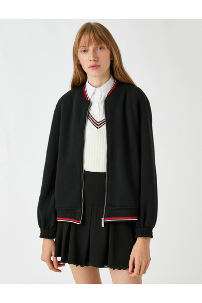 Koton Φούτερ με φερμουάρ Bomber με λεπτομέρεια ρίγες