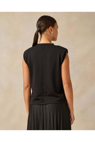 REDTAG Women Black Diamond Rhine Stone Heat Set Shoulder Padded Top