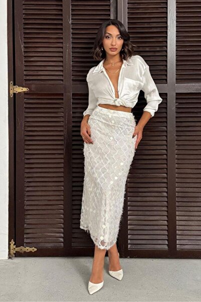 Bare & Bold Βραδινό φόρεμα με πούλιες Μίντι Φούστα ΚΡΕΜ