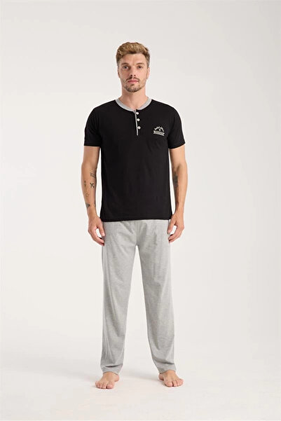 alfa expres Îmbrăcăminte pentru bărbați Set de pijamale negre cu guler cu nas...