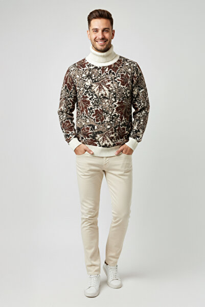 Pulltonic Erkek Balıkçı Yaka Desenli Kazak | %68 Kuzu Yünü