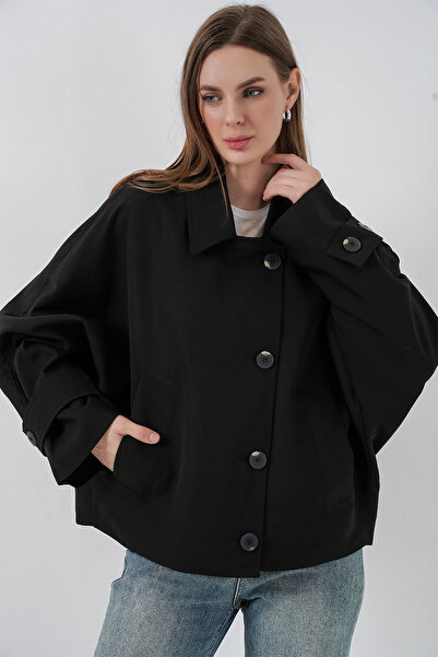 Bigdart Women's Oversized Short Trench Coat 5977 - Black