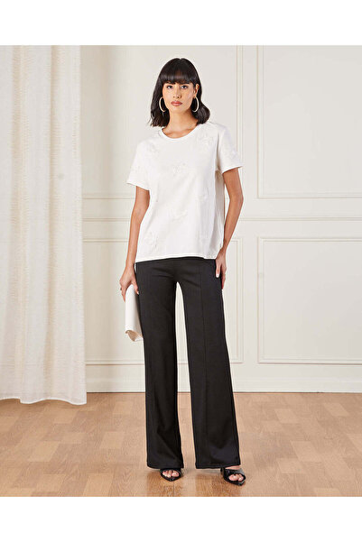 REDTAG Women White Butterfly Embroidered Jersey Top