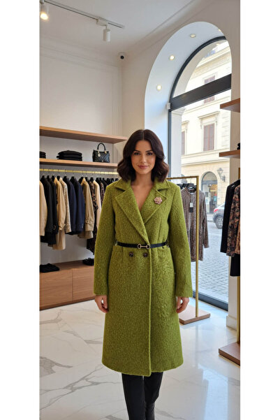 GLAMSI Women's fluffy coat with belt and removable brooch - elegant model