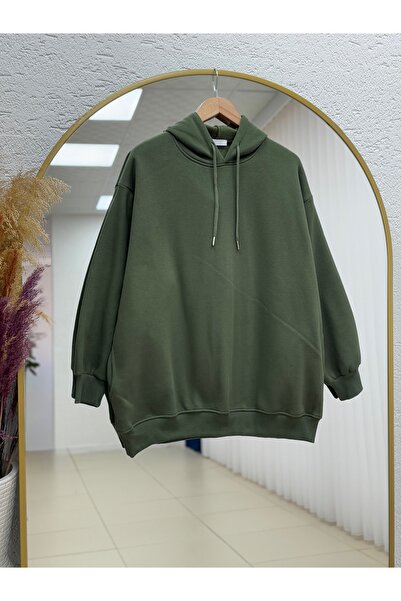 BENAHOLL Μπλούζα Banu Yandan με οβάλ τσέπες oversized με κουκούλα και τρεις κορδόνια Sweat-ZN1644 Khaki