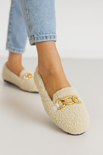 Beyond Women's Cream Chain Plush Ballerinas 1cm Shr001