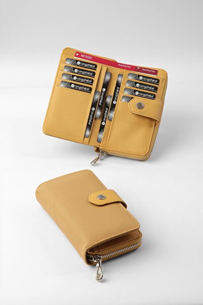 CENGİZ PAKEL Magnetic Medium Size Women's Wallet – 65231L - Mustard
