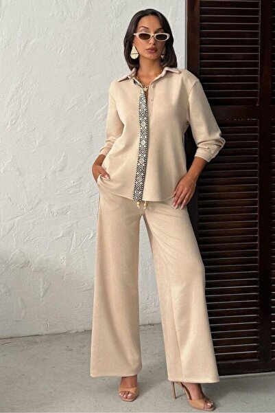 Bare & Bold Παντελόνι Scuba Suede με λεπτομέρεια σε ρίγες, Βουργουνδί