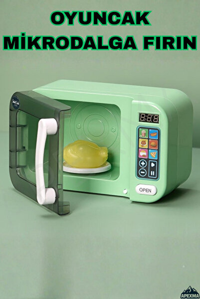 Apexma Oyuncak Sesli Işıklı Aksesuarlı Dokunmatik Mikrodalga Fırın Seti - Evc...