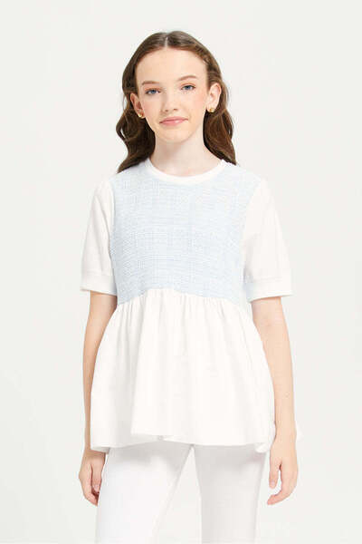 REDTAG Senior Girls Blue And White Embellished Top