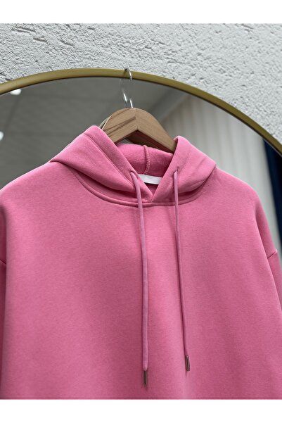 BENAHOLL Μπλούζα Banu Yandan με οβάλ τσέπες oversized με κουκούλα και τρεις κορδόνια Sweat-ZN1644 Ροζ