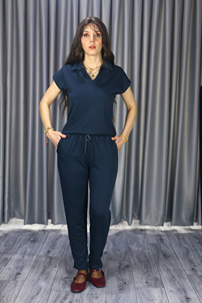 Femella Women Fashion Set de top și pantaloni din țesătură modală, cu guler p...