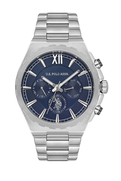U.S. Polo Assn. Analog Men's Watch - Blue Dial, Silver Metal Band, 45mm, 5 AT...