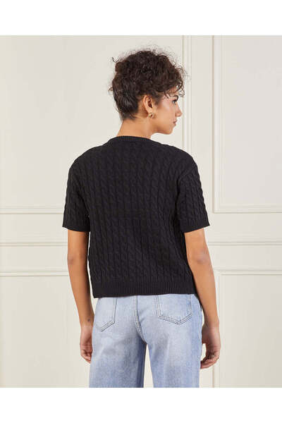 REDTAG Women Black Cable Knit Button Down Top