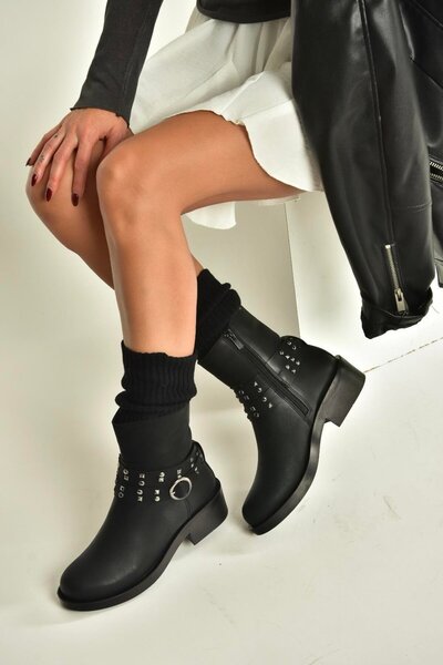 Fox Shoes V674121209 Black Low Heeled Zippered Women's Boots