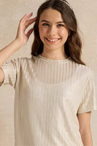 REDTAG Senior Girls Gold Ribbed Top