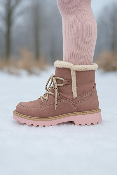 JOJO KIDS Girl's zippered leather snow boot, warm fleece lined boot, gear non-slip sole