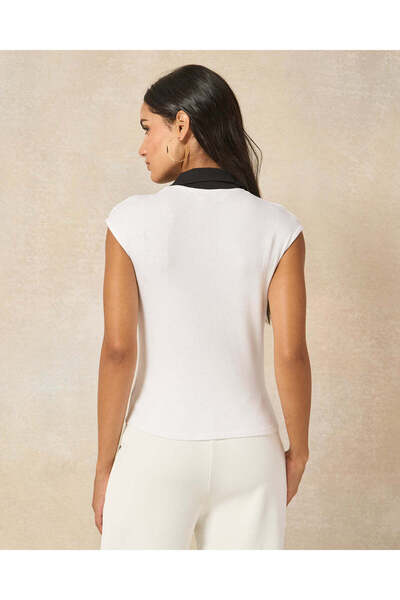 REDTAG Women Ivory Contrast Collar Detailed Drop Shoulder Polo T-shirt