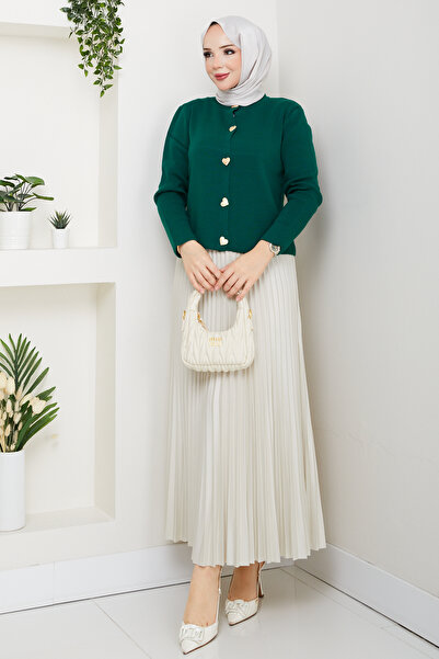 modapark.ist Women's Heart Detailed Cardigan Pleated Skirt Set