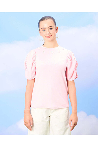 REDTAG Senior Girls Pink Top With Floral Embellishment