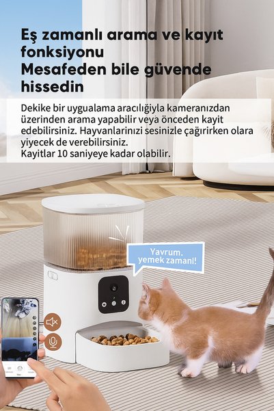 Fauna Pet Supplies (6L) Akıllı Kameralı Otomatik Kedi Köpek Mama Makinesi | Uzaktan Kontrol, Kamera, Taze Mama Sistemi
