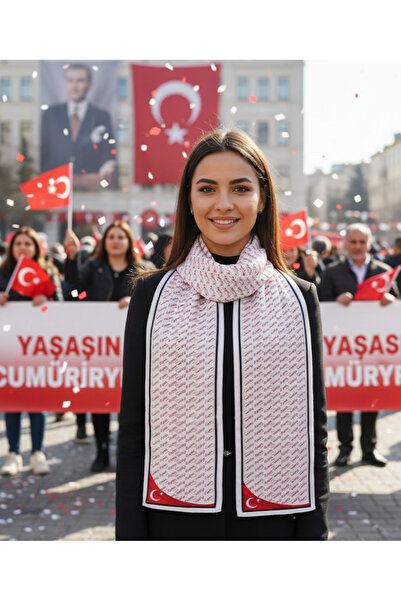 tuaipek K.ATATÜRK BAYRAK Desen Şık & Zarif Kadın Aksesuarı Saten Fular 30x165cm