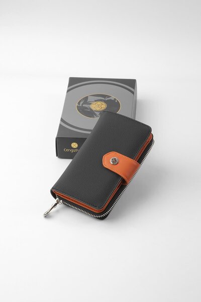 CENGİZ PAKEL Magnetic Medium Size Women's Wallet – 65231L - Black/Tile