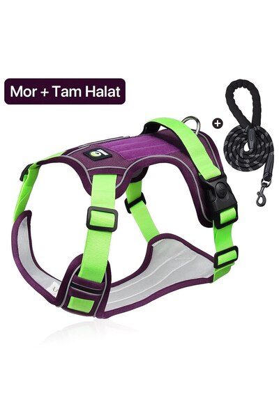DUOMM YACEL Köpek Tasması ve Gezdirme Halatı Göğüs ve Sırt Setli (Reflektörlü)