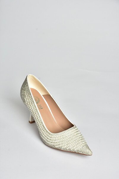 Fox Shoes V820772109 White Pearl Embroidery Thin Heeled Evening Dress Shoes