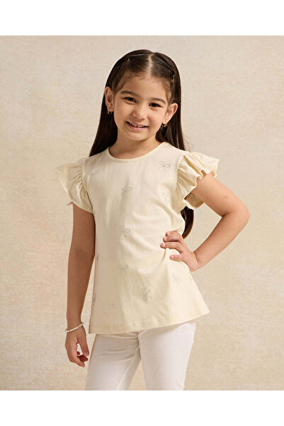 REDTAG بلوزة كاجوال مرصعة بأحجار الراين باللون البيج للبنات