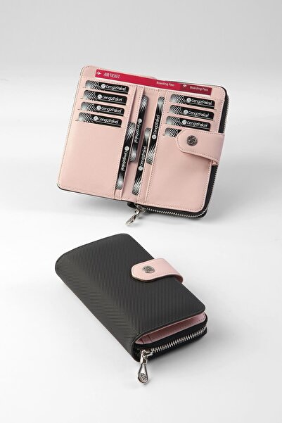 CENGİZ PAKEL Magnetic Medium Size Women's Wallet – 65231L - Black/Powder