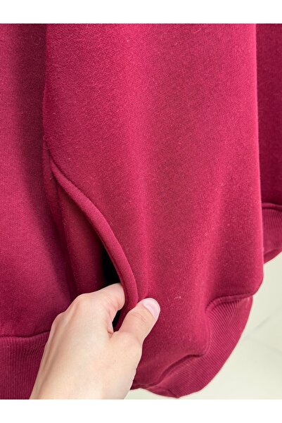 BENAHOLL Μπλούζα Banu Yandan με οβάλ τσέπες oversized με κουκούλα και τρεις κορδόνια Sweat-ZN1644 Claret Red