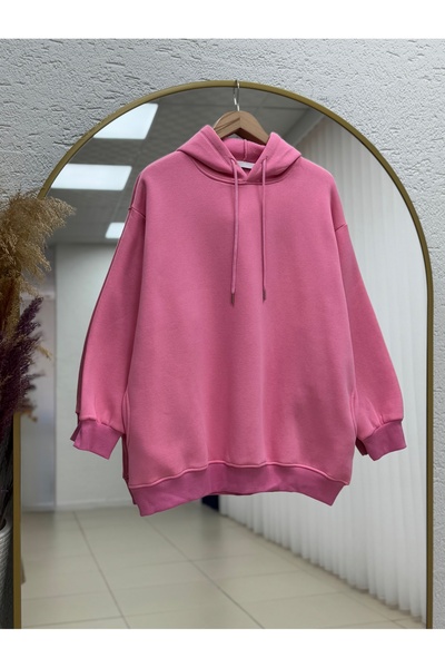 BENAHOLL Μπλούζα Banu Yandan με οβάλ τσέπες oversized με κουκούλα και τρεις κορδόνια Sweat-ZN1644 Ροζ