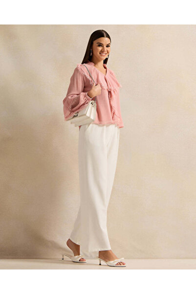 REDTAG Women Pink Ruffled Top