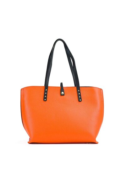 Posete Fagaras Isabelle Leather Purse - Orange - Black, 3 Compartments, 1 Pocket, Adjustable Strap 125 cm