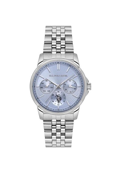 U.S. Polo Assn. Crossing 34mm Multifunction Women's Watch with Ice Blue Dial & Stainless Steel Brace