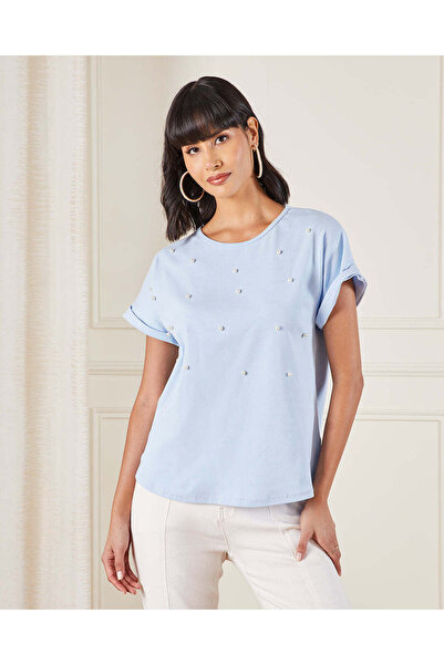 REDTAG Women Blue Pearl Jersey Top