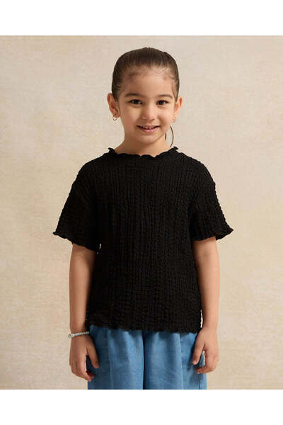 REDTAG Girls Black Jacquard Top