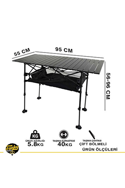 Funky Chairs Caravan Class Katlanabilir Teleskopik Ayaklı Alüminyum Kamp Masa...