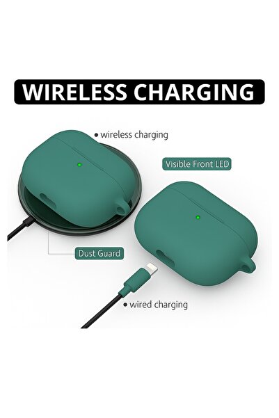 DooLike Silicone case for AirPods Pro/Pro 2, Shockproof, Pine Needle Green, with carabiner & cleaning tool