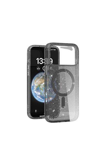 DooLike Carcasă neagră transparentă cu sclipici pentru iPhone 17 Pro, flexibi...