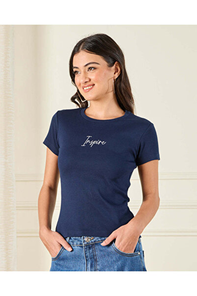REDTAG Women Navy Inspire Print Top