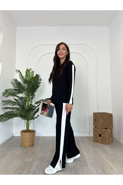 DE'VESTA Imported Modal Fabric with Striped Detail on the Shoulder, Cotton, Women's Bohemian Casual Top-Bottom Set Tracksuit Set