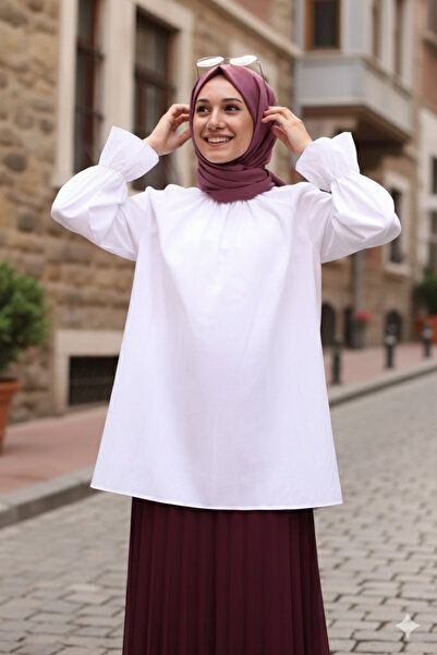 CNG MODA Gathered Sleeves Poplin Shirt