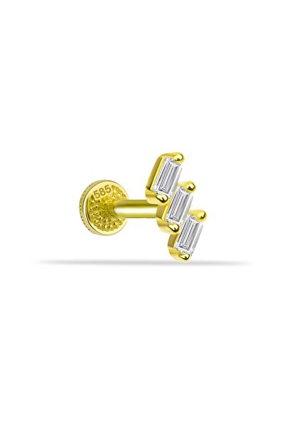 Dianora Piercing 14 Ayar Altın 3 Baget Taşlı Minimal Tragus Piercing